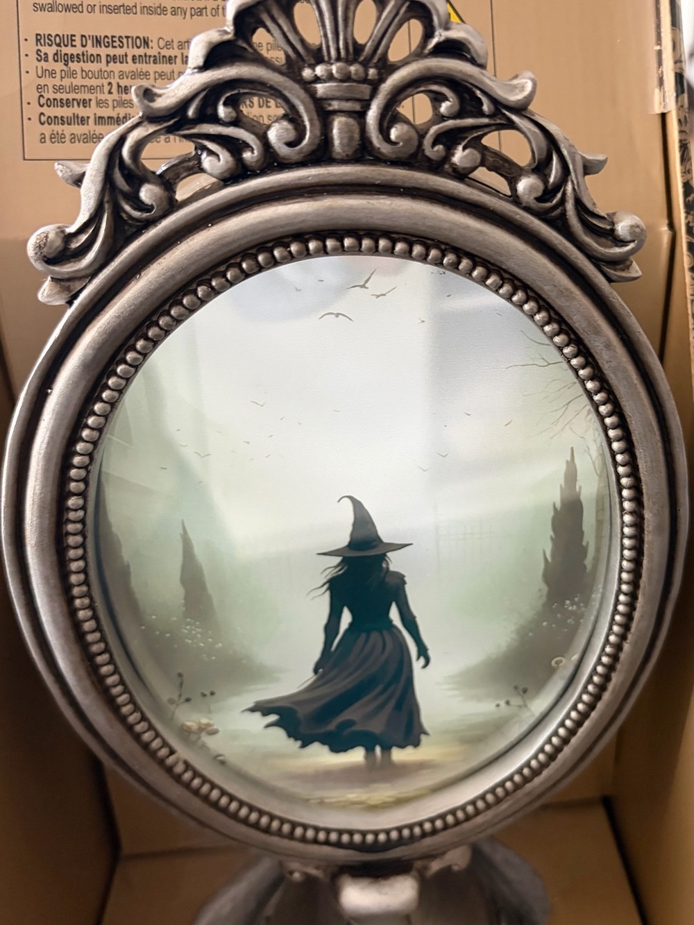 Christian Siriano Silver Oval Witch Silhouette Decorative Mirror